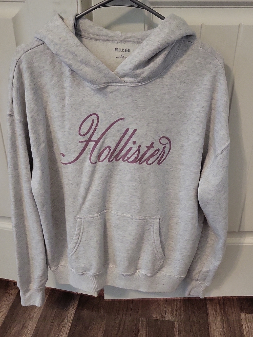 Hollister Heather Gray Hoodie with Mauve Script Logo